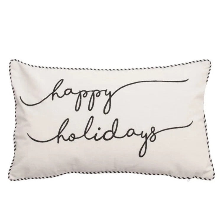 50% OFF! PILLOW, HAPPY HOLIDAY - CREAM/BLACK
