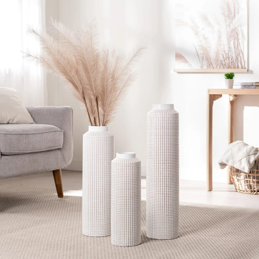 FLOOR VASE, GRID - CARVED RESIN