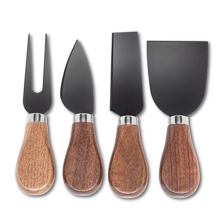CHEESE KNIVES, 4PCS - WALNUT HANDLE/BLACK