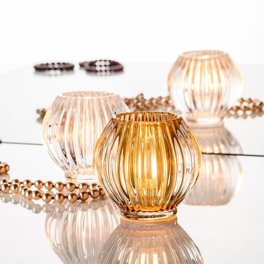 CANDLE HOLDER, REVERSIBLE (TAPER/TEALIGHT) - AMBER