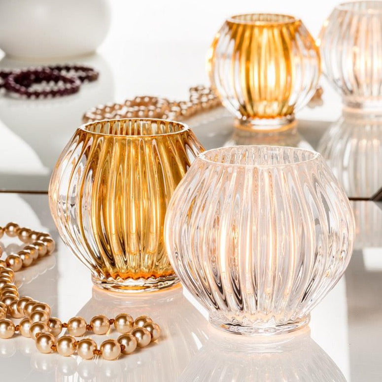 CANDLE HOLDER, REVERSIBLE (TAPER/TEALIGHT) - AMBER