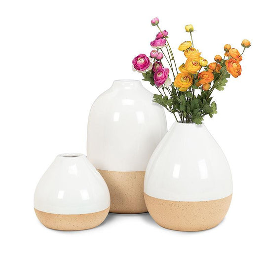 VASE, OVAL - WHITE/NATURAL