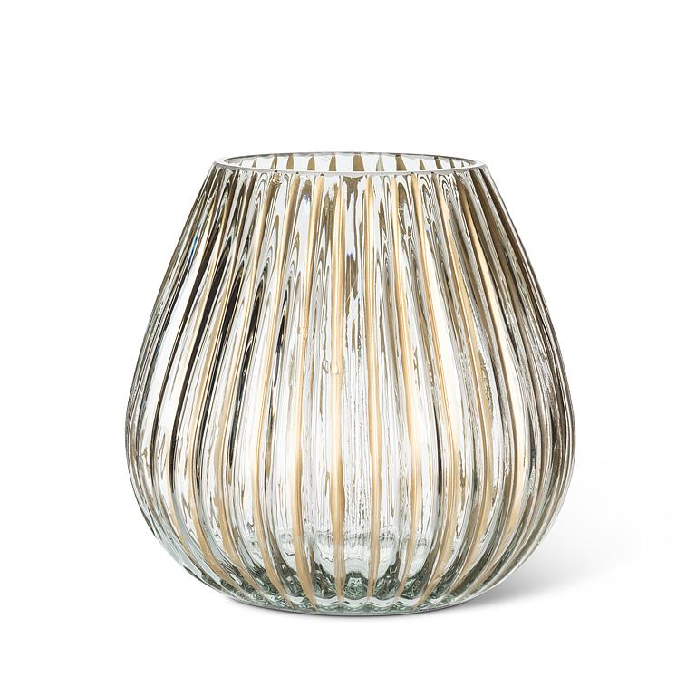 VASE, RIBBED - CLEAR/GOLD