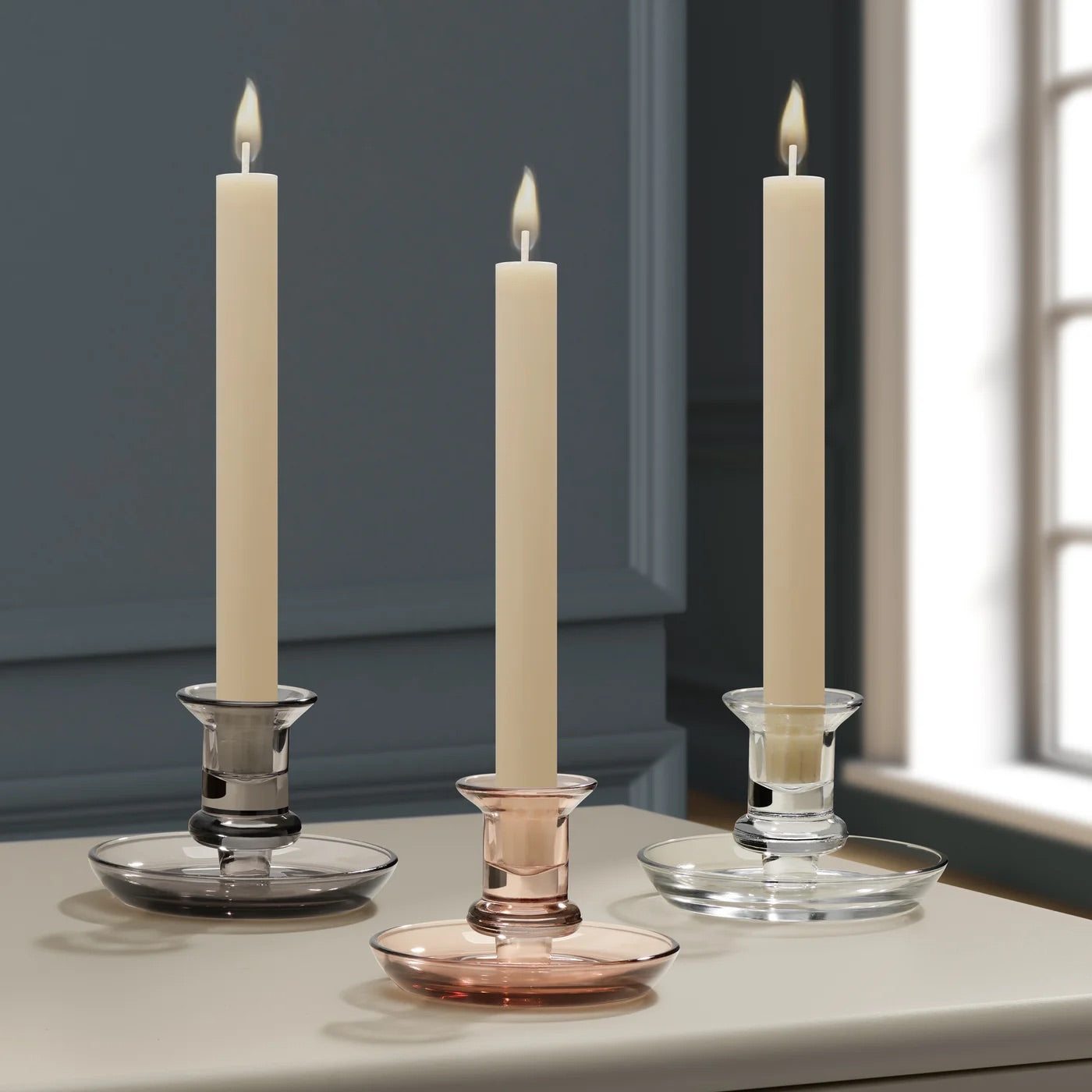 CANDLE HOLDER WITH SAUCER - SMOKE