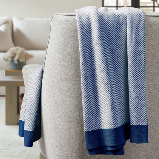 THROW, HERRINGBONE JACQUARD - NAVY