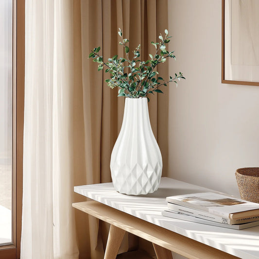 VASE, CERAMIC - BULB, WHITE