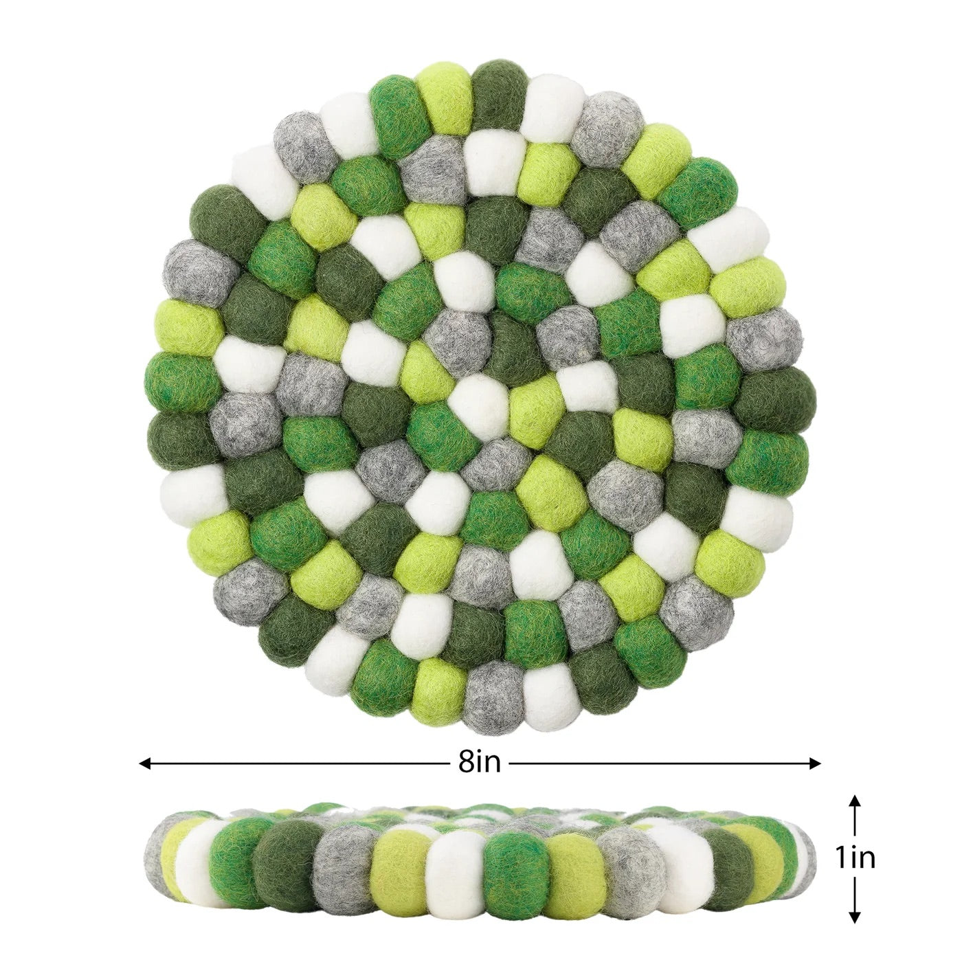TRIVET, BALL FELT/ROUND - GREEN/GREY/WHITE