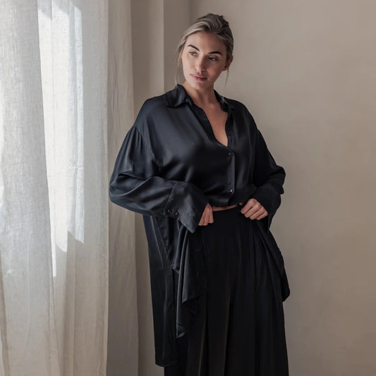 SHIRT VELONNA, SATIN LUXE - BLACK