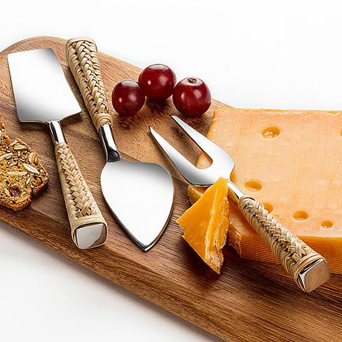 CHEESE KNIVES SET - RATTAN HANDLE