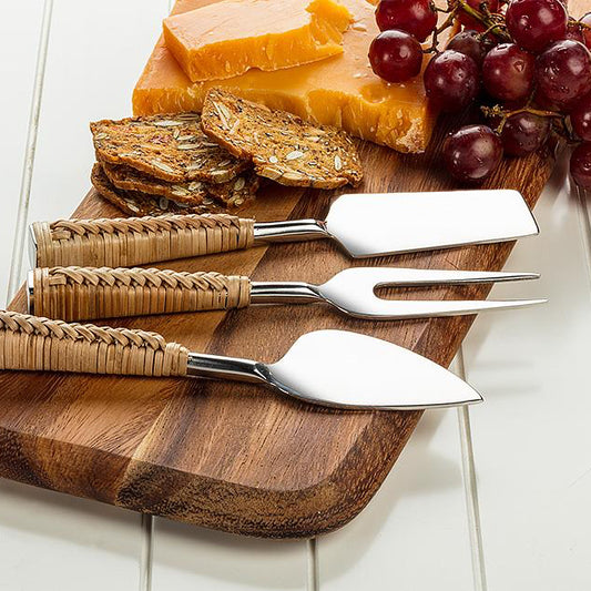 CHEESE KNIVES SET - RATTAN HANDLE