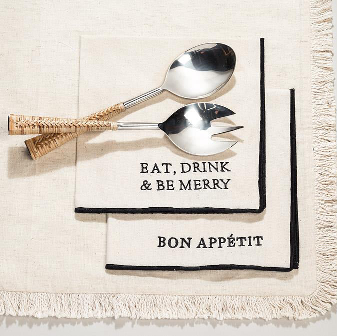 SALAD SERVER SET - RATTAN HANDLE