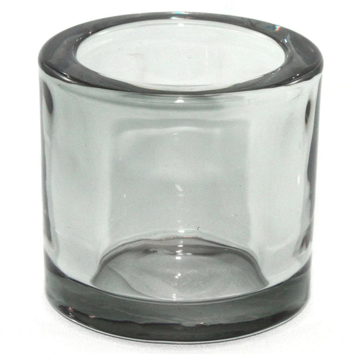 CANDLE HOLDER, HEAVY GLASS - SMOKE
