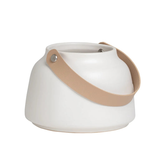 VASE, MATTE - CERAMIC W/LEATHER HANDLE