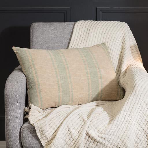 PILLOW, TICKING STRIPE - NATURAL/GREEN