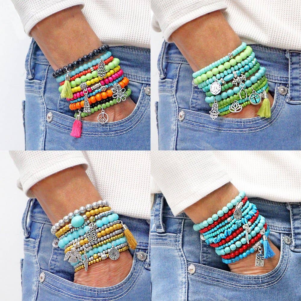 BRACELETS, SET of 11 - AQUA