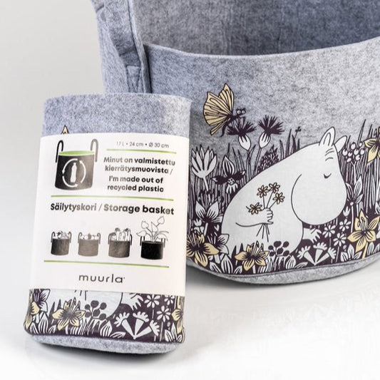 MOOMIN BASKET, FLOWER FIELD - GREY, MEDIUM
