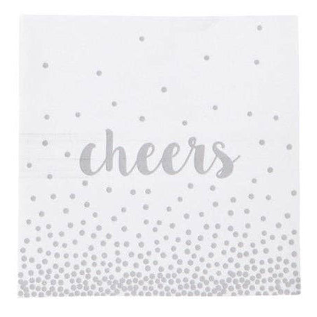 NAPKIN COCKTAIL, CHEERS - WHITE/SILVER, 20PK