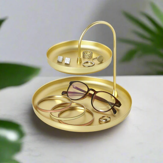 TRAY/TWO TIERED, POISE - BRASS