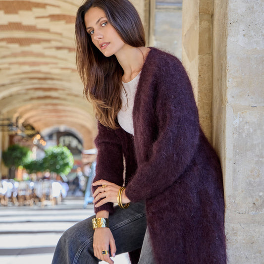 CARDIGAN, LONG - KID MOHAIR, CHOCOLATE