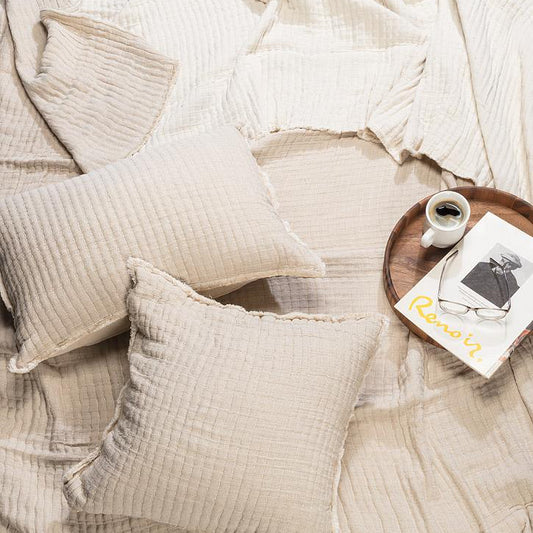 PILLOW, OVERSTITCH - BEIGE