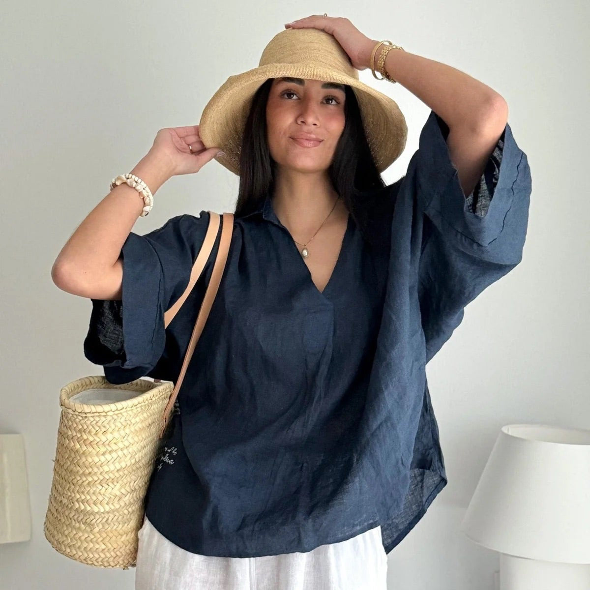 SHIRT LINEN, ARAGON - NAVY