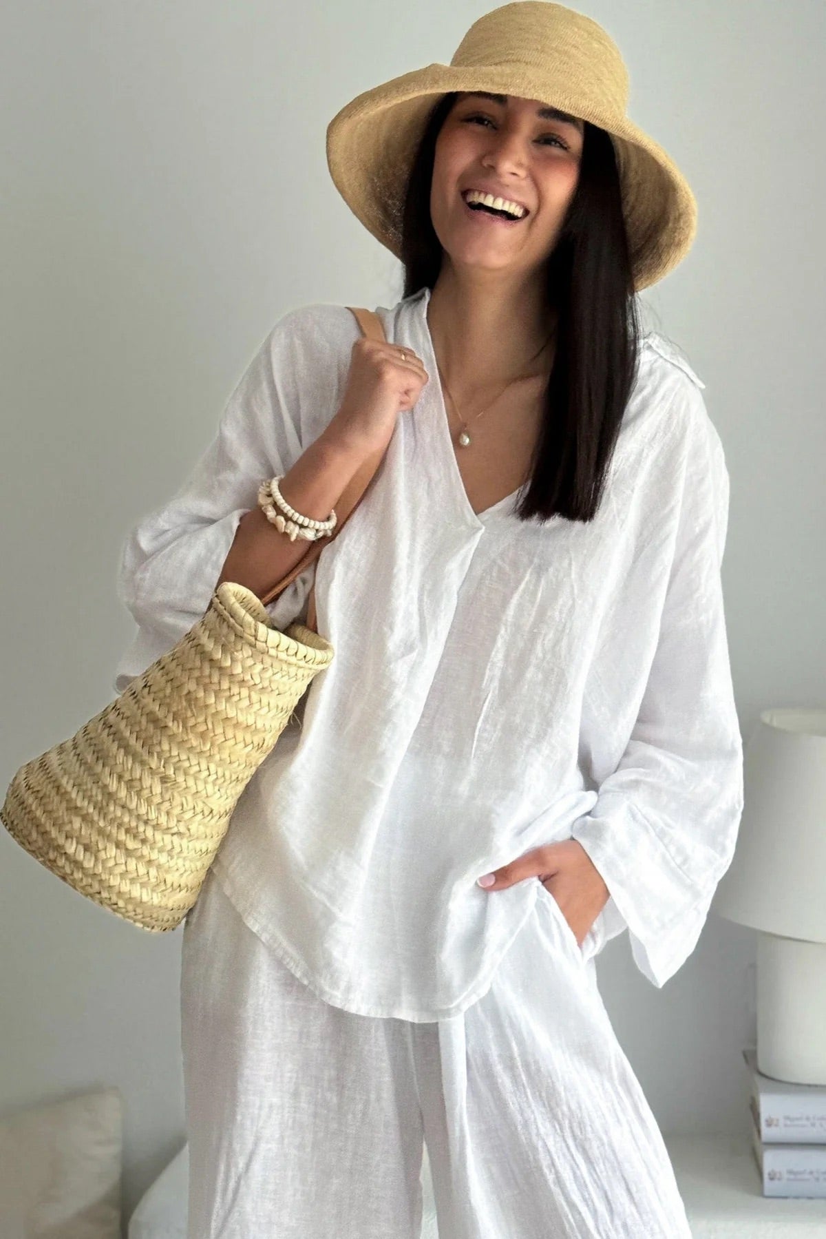 SHIRT LINEN, ARAGON - WHITE
