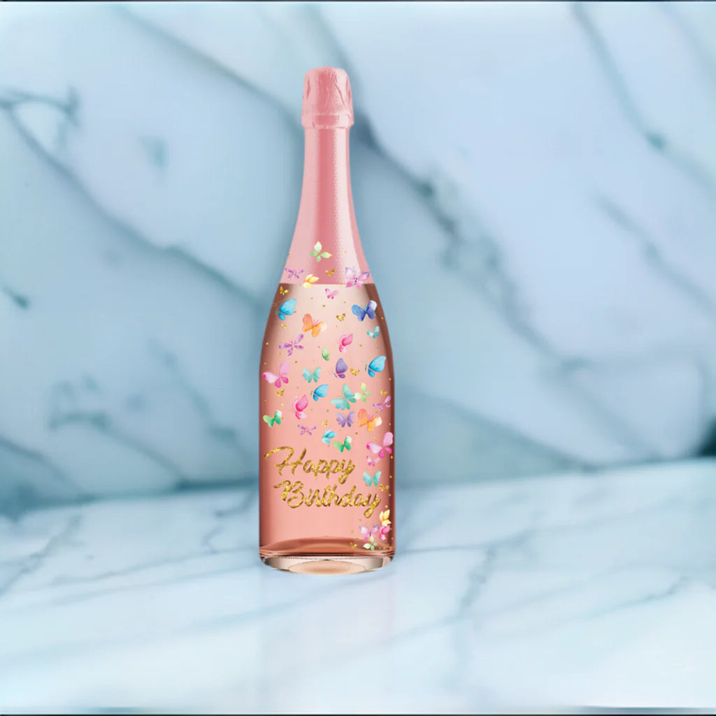 CHAMPAGNE CARD - BIRTHDAY, BUTTERFLIES