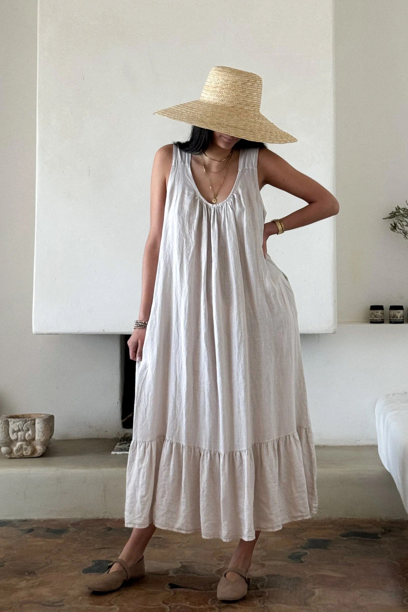 DRESS LINEN, EVANNA - SAND