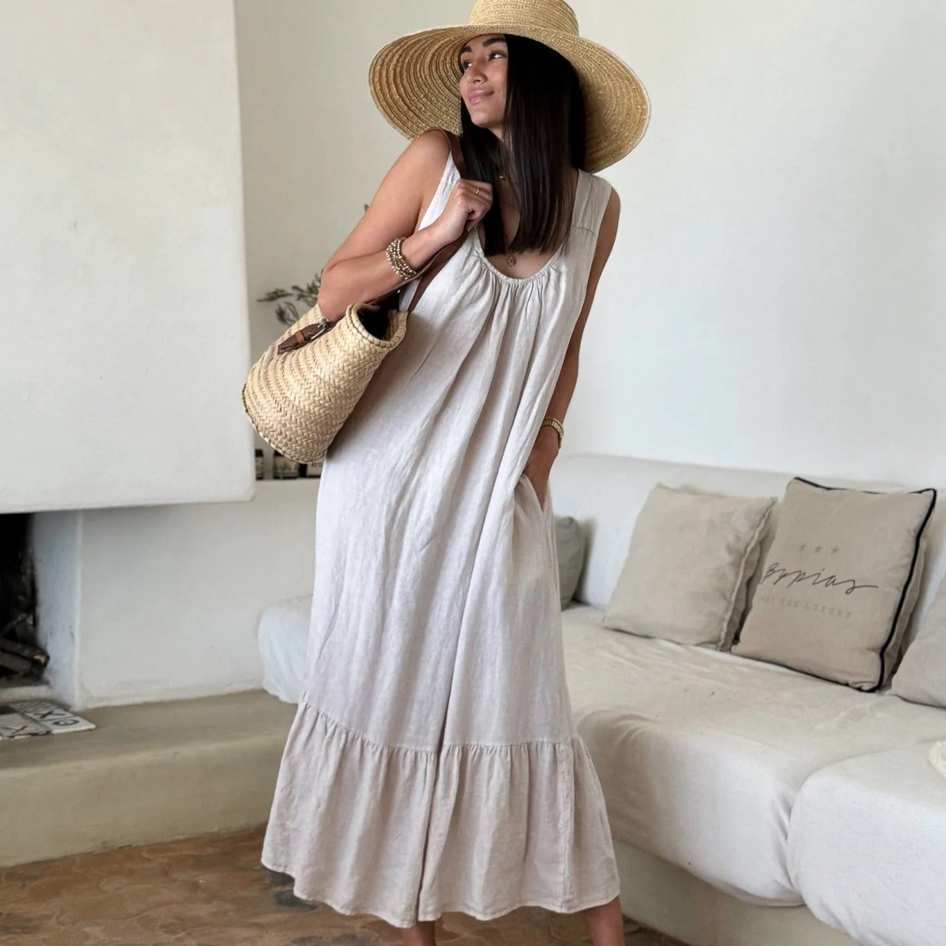 DRESS LINEN, EVANNA - SAND