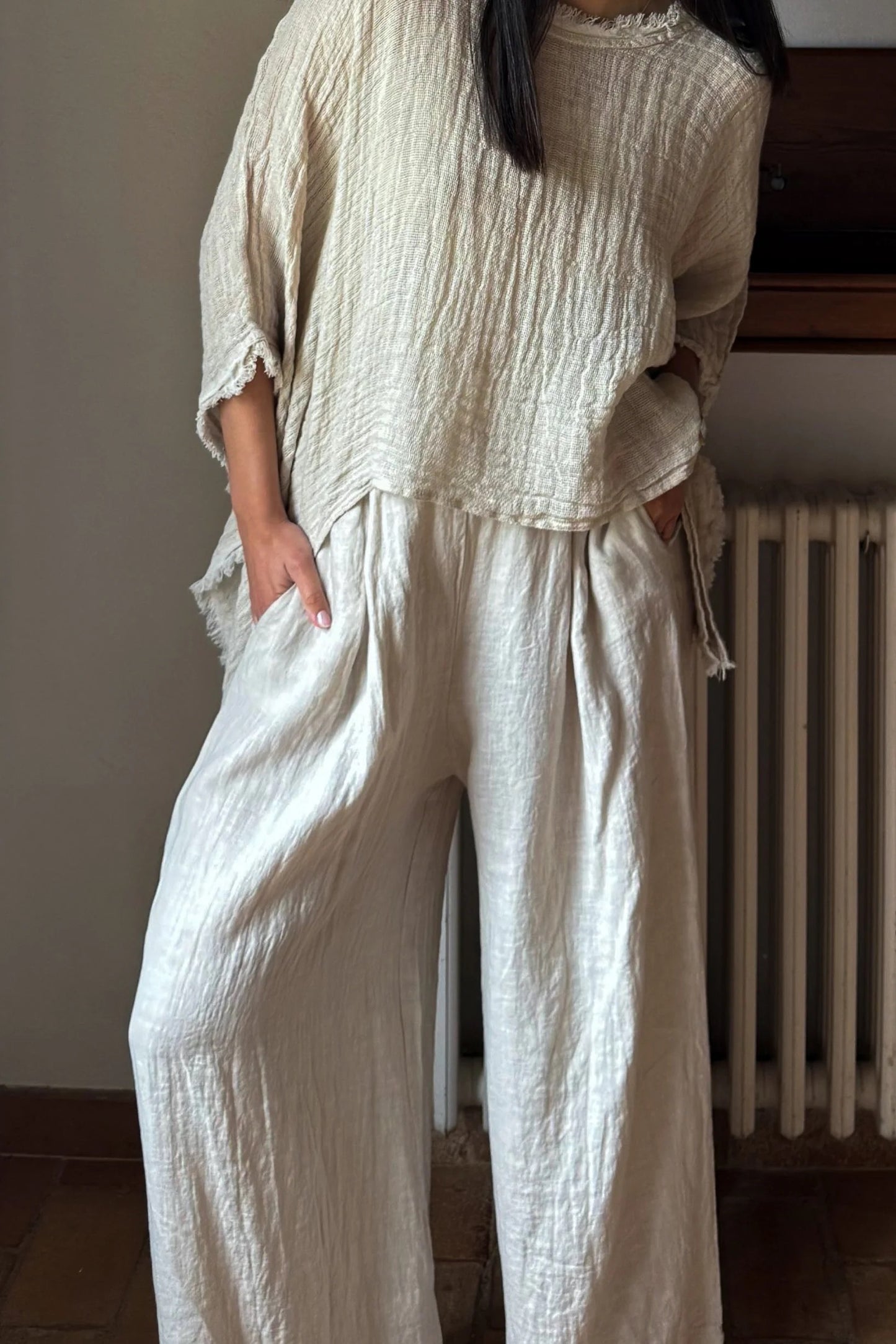 TROUSERS LINEN, FARO - SAND
