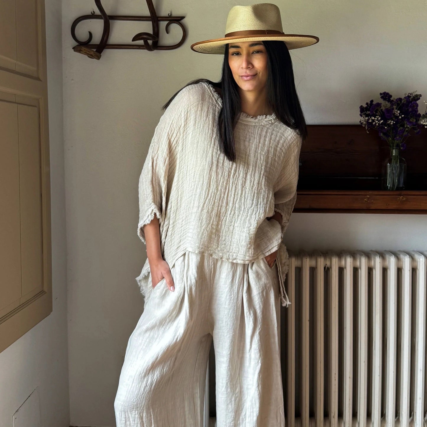 TROUSERS LINEN, FARO - SAND