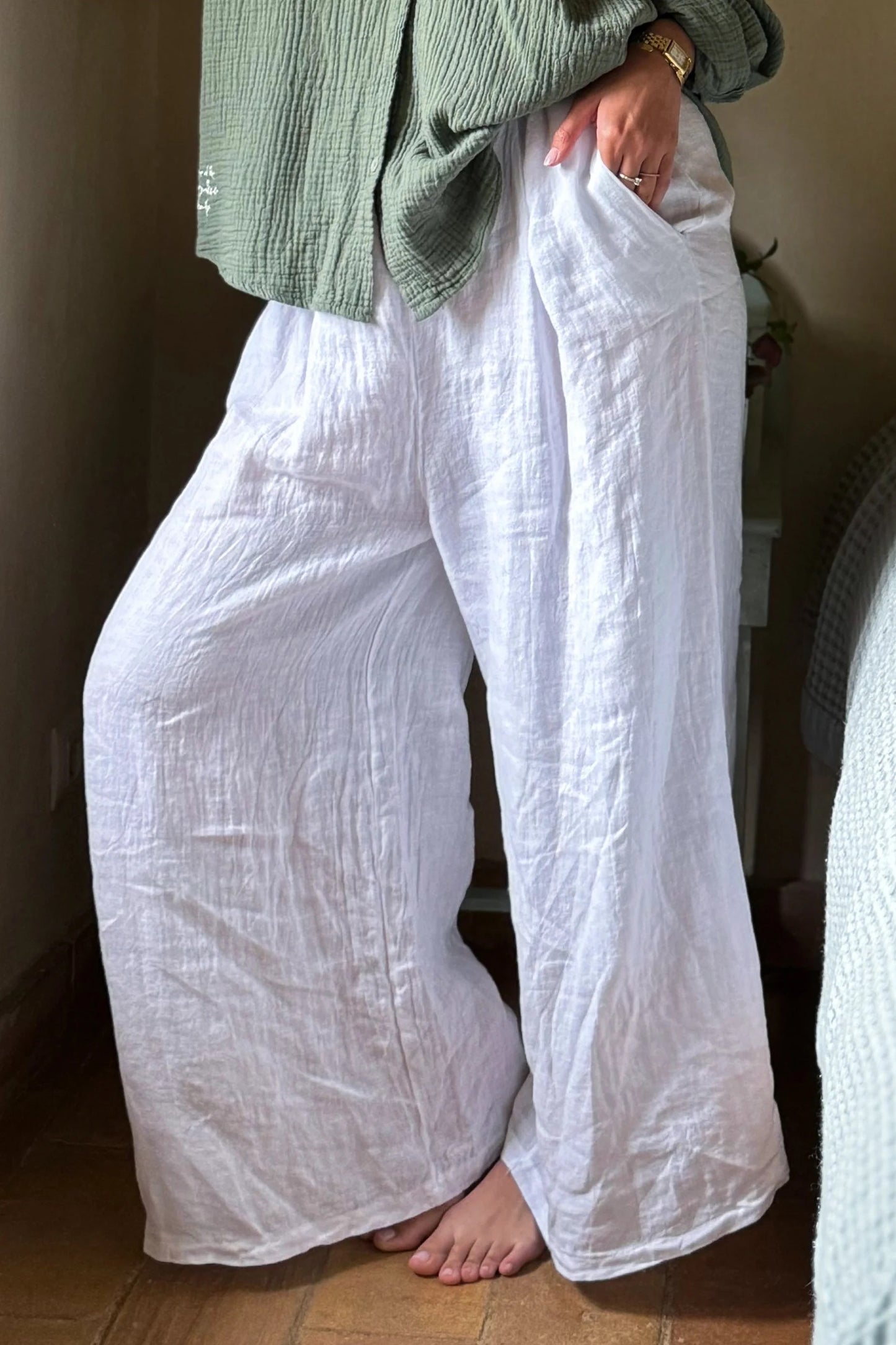 TROUSERS LINEN, FARO - WHITE