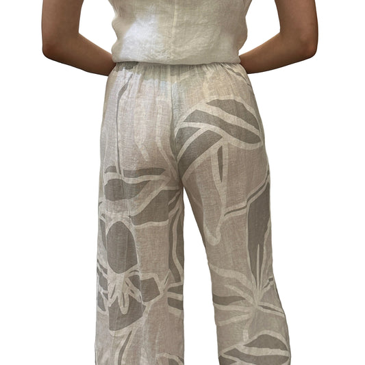 PANTS LINEN - WHITE/GREY PRINT