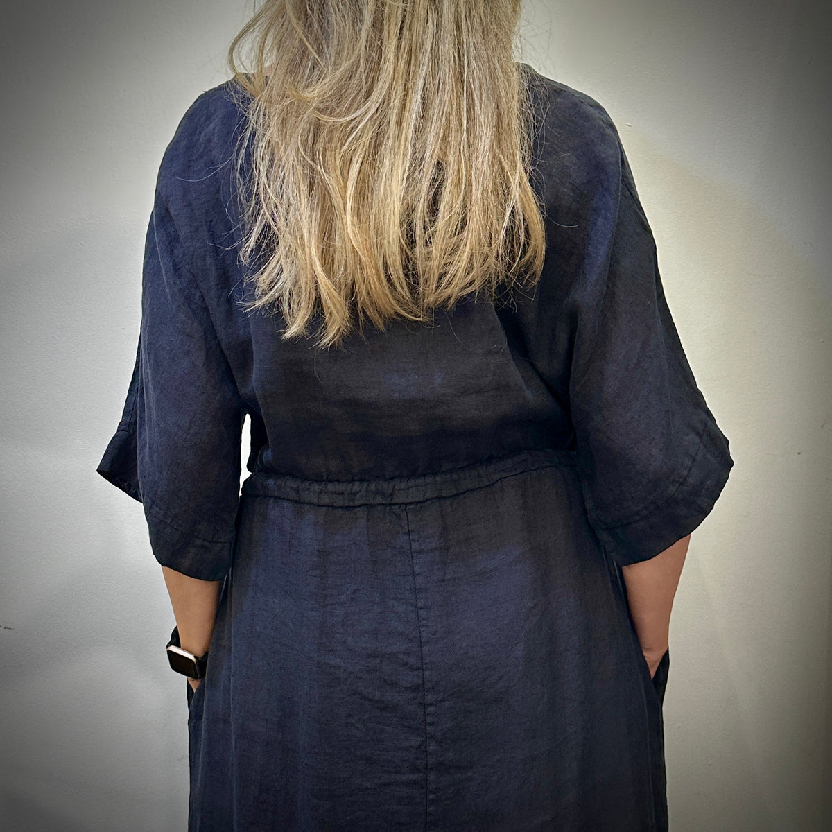 DRESS, LINEN - NAVY