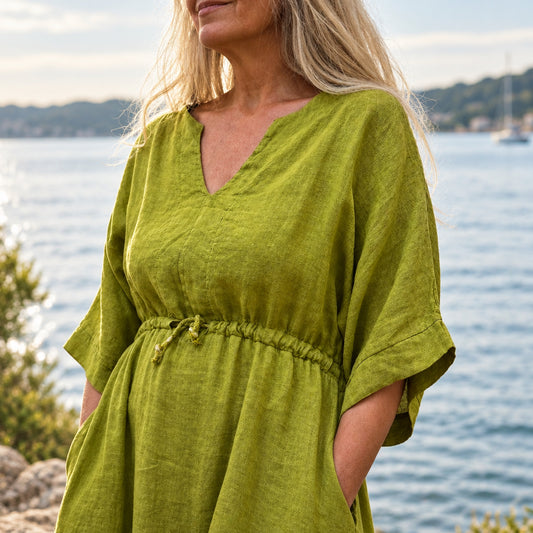 DRESS, LINEN - PISTACHIO