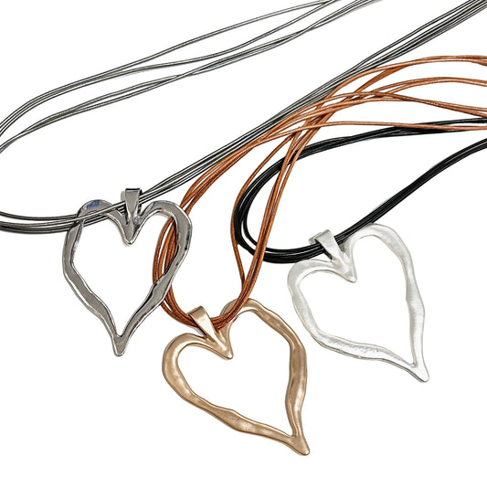 NECKLACE, PENDANT - HEART/BLACK RIBBON