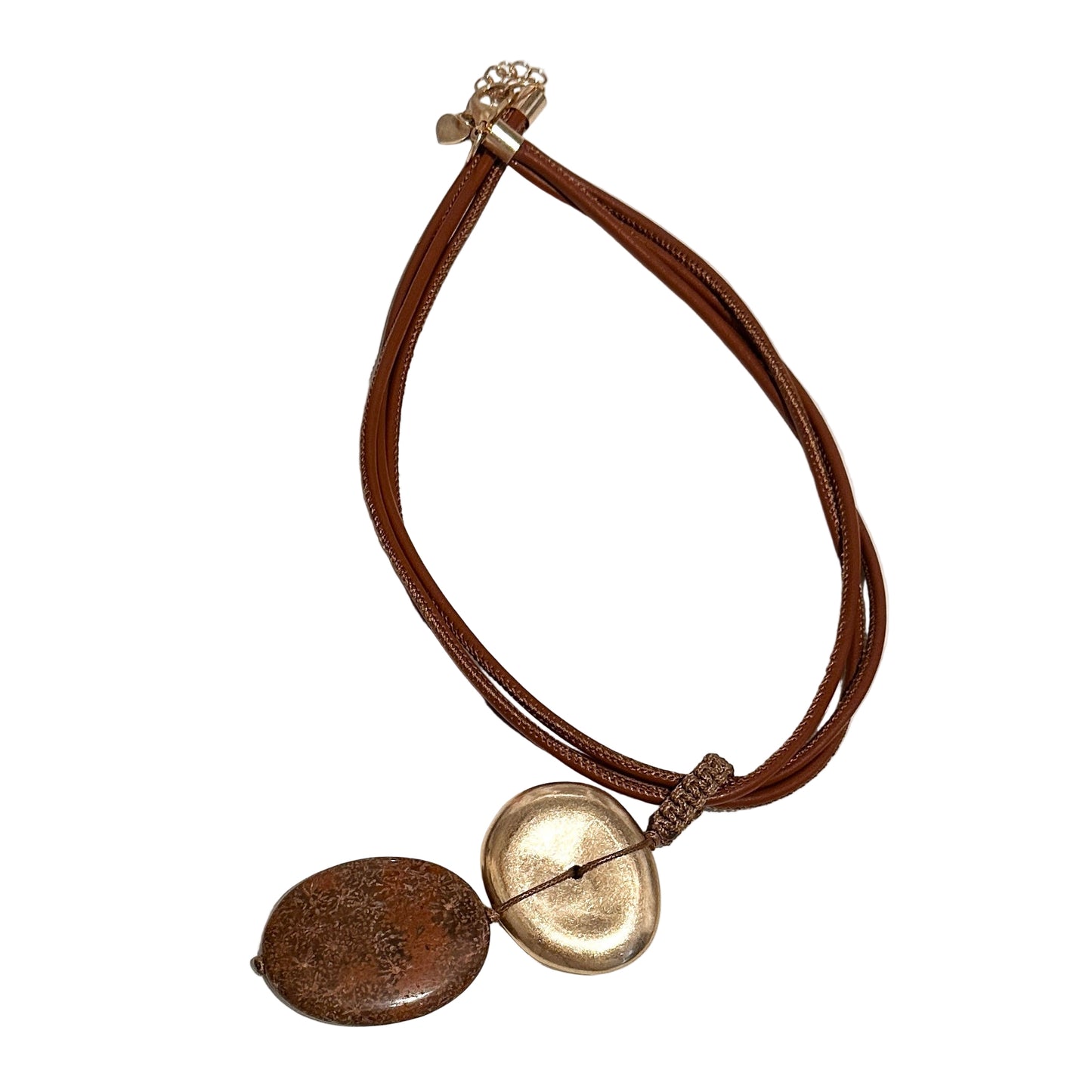 NECKLACE, PENDANT - SHORT, BROWN/GOLD