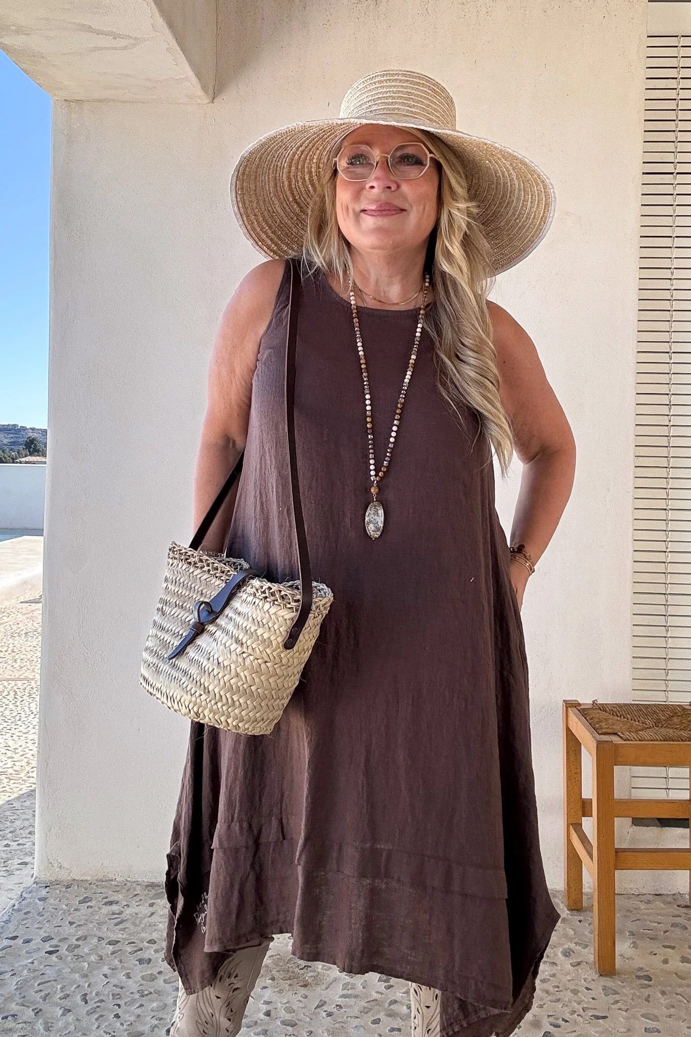 DRESS LINEN, JOLIE - COFFEE