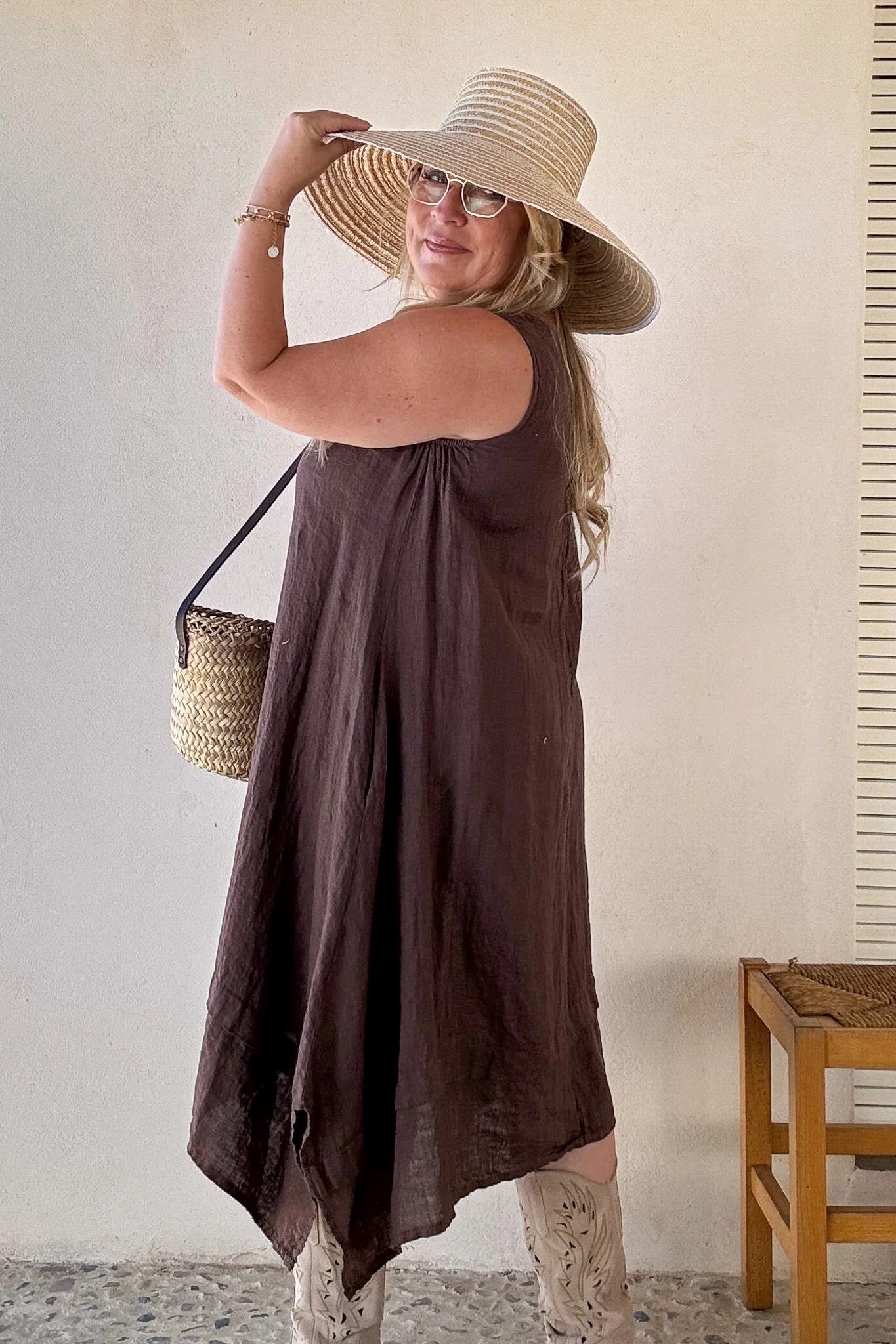 DRESS LINEN, JOLIE - COFFEE