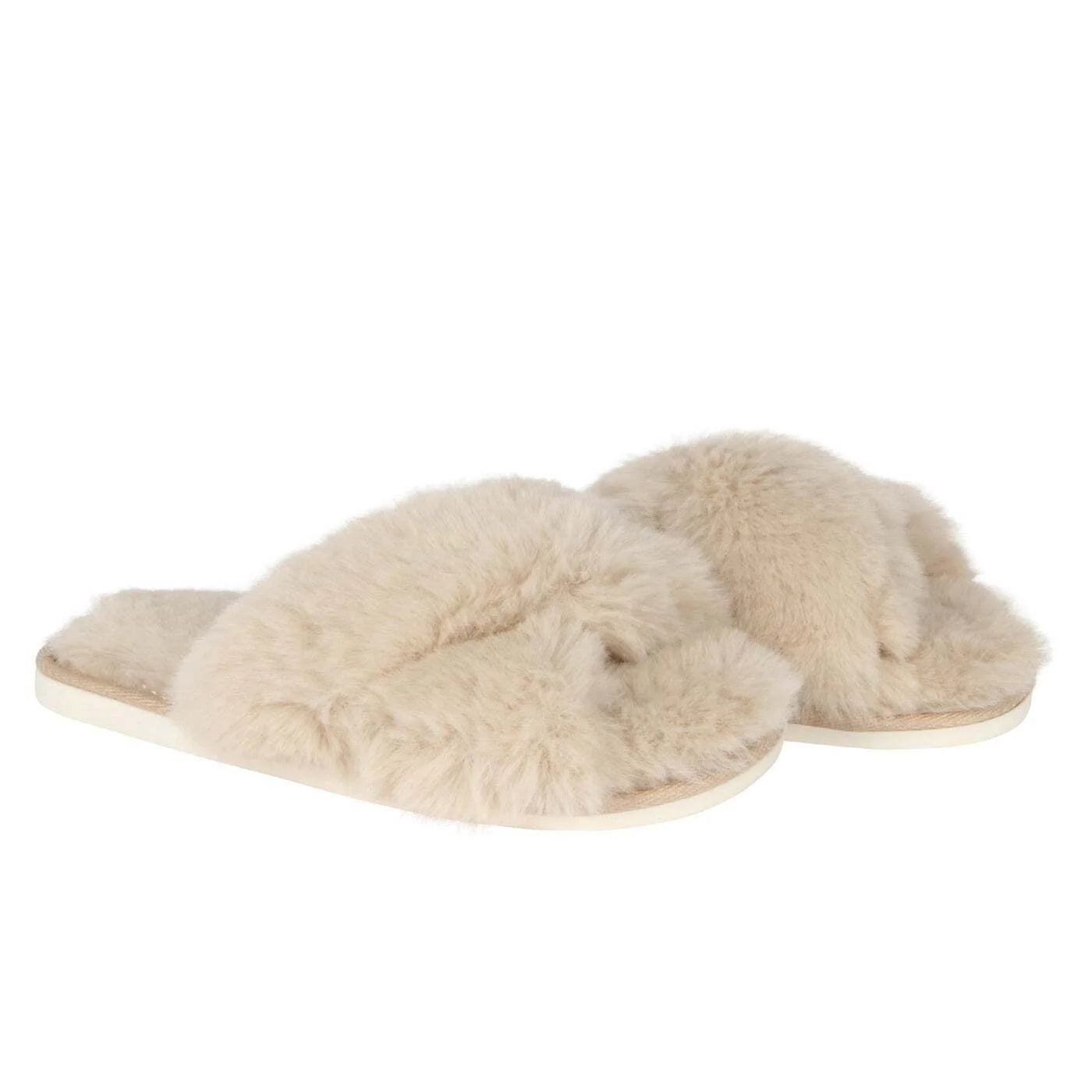 FUR SLIPPERS - TAUPE (CRISS CROSS)