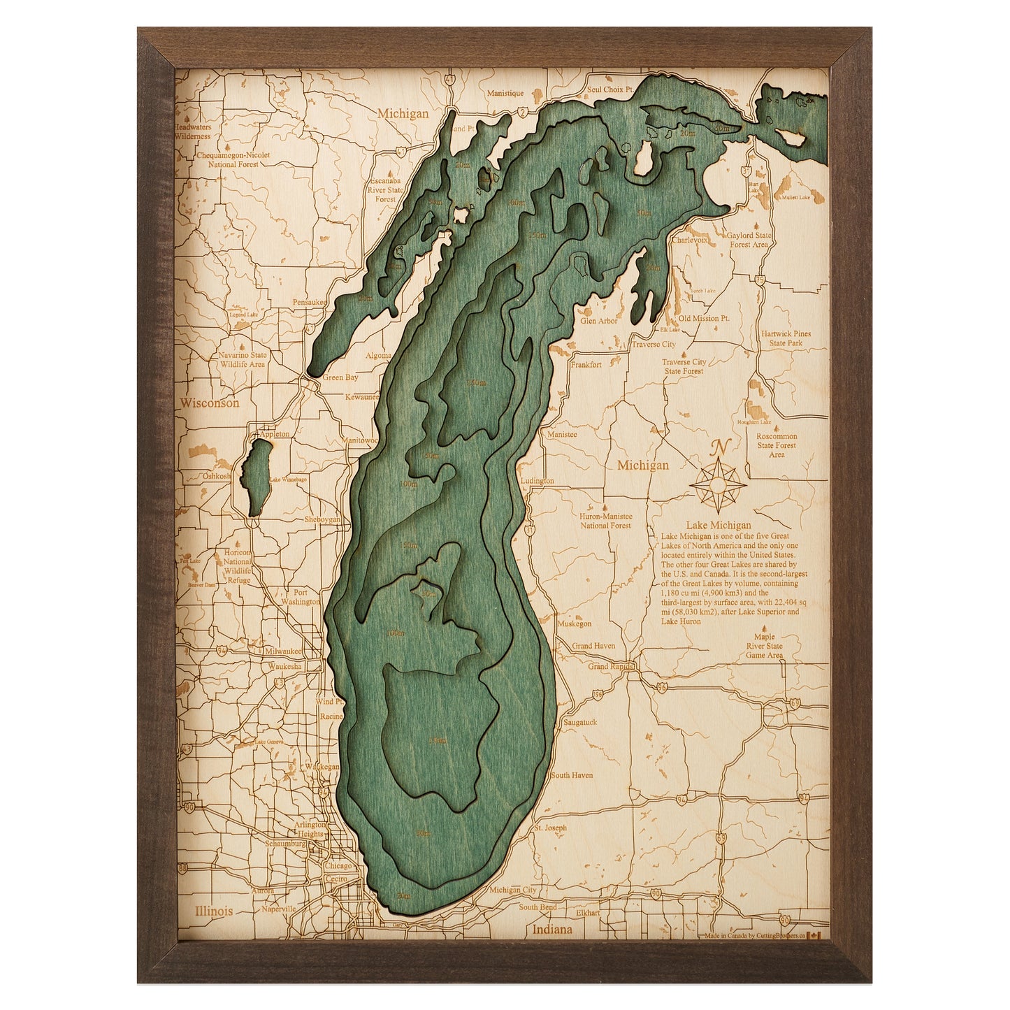 MAP, FRAMED - LAKE MICHIGAN (S)