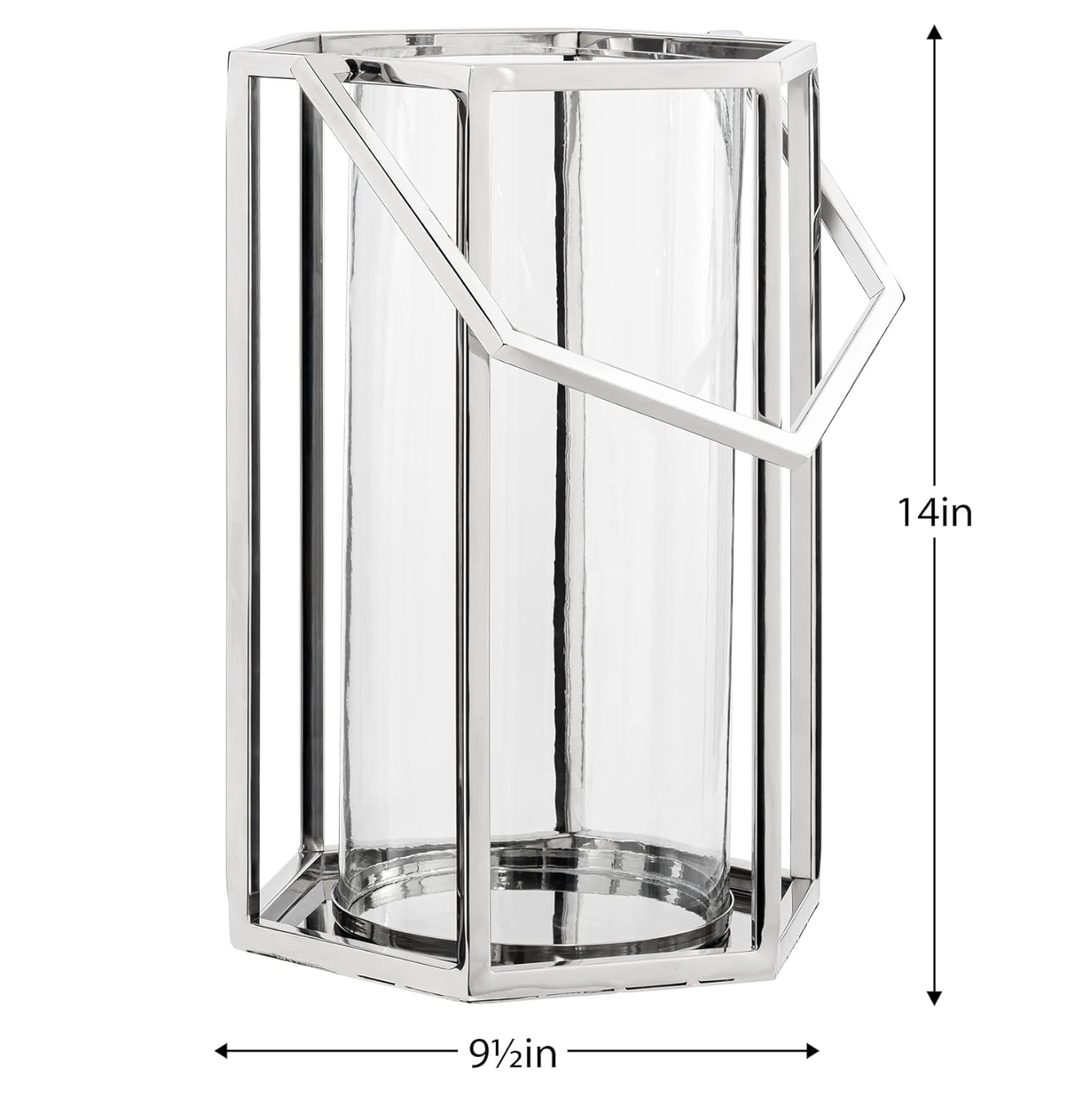 LANTERN, W/HANDLE, HEXAGON - STAINLESS STEEL
