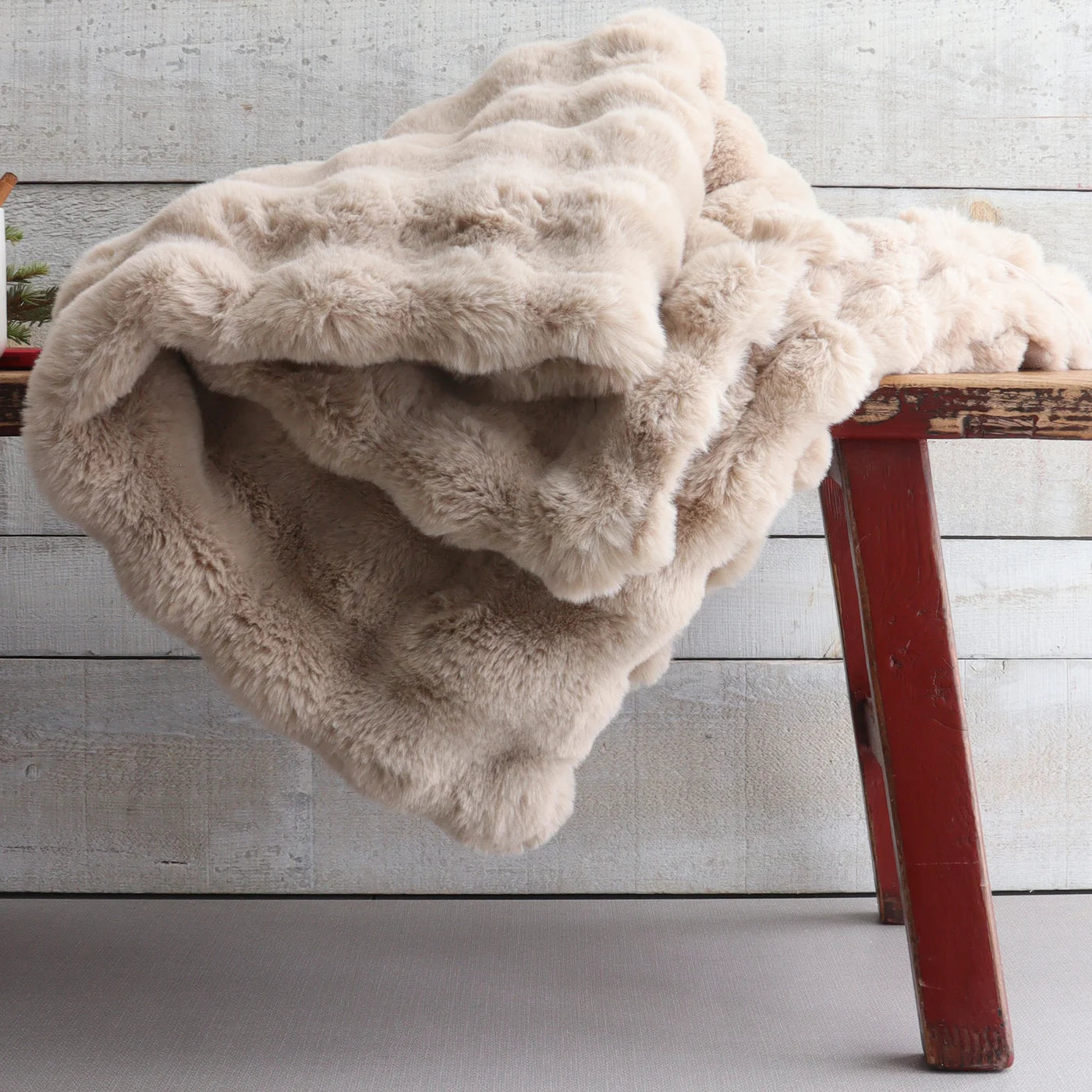 THROW, LUXE SCULPTED RABBIT FUR - TAUPE