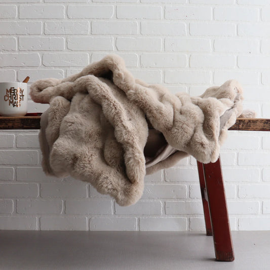 THROW, LUXE SCULPTED RABBIT FUR - TAUPE