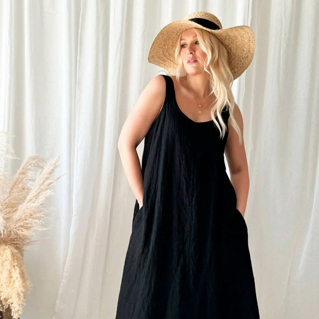 DRESS LINEN, MADDALENA - BLACK