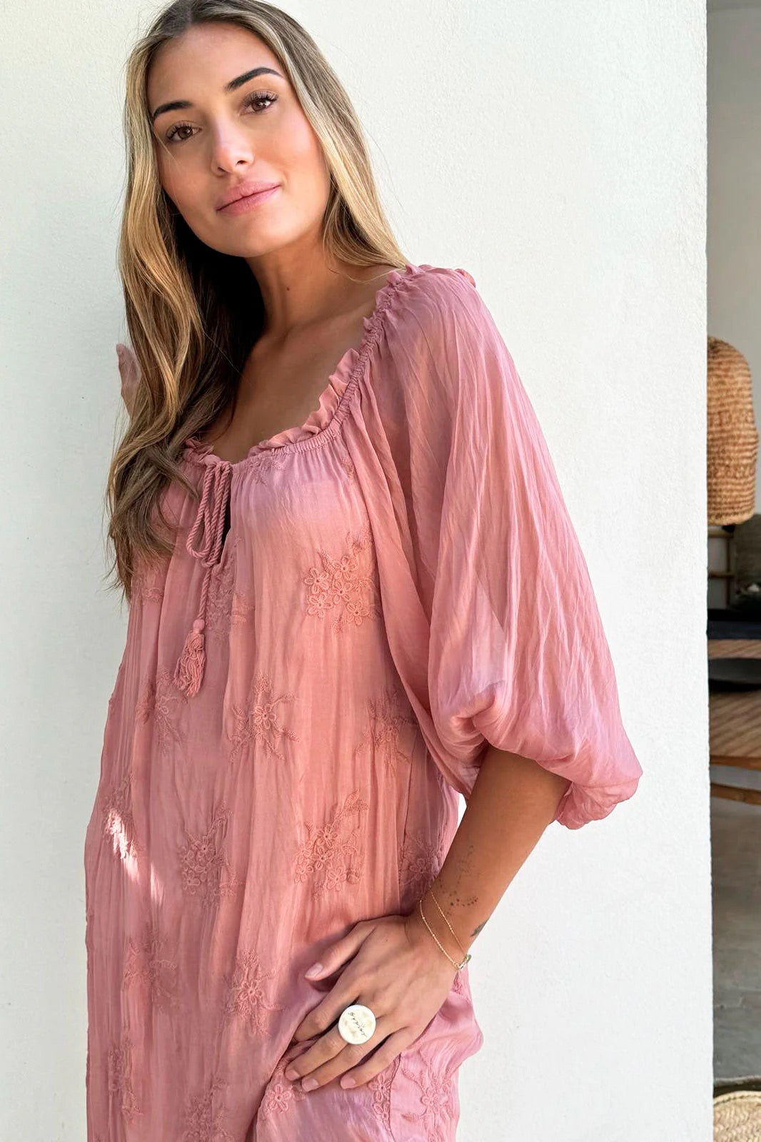 MEREDITH, SILKBLEND DRESS - ROSE