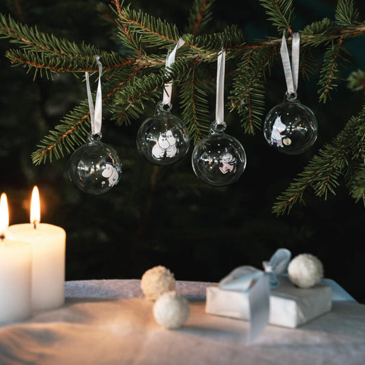 MOOMIN GLASS BAUBLE - LET IT SNOW, SET OF 4