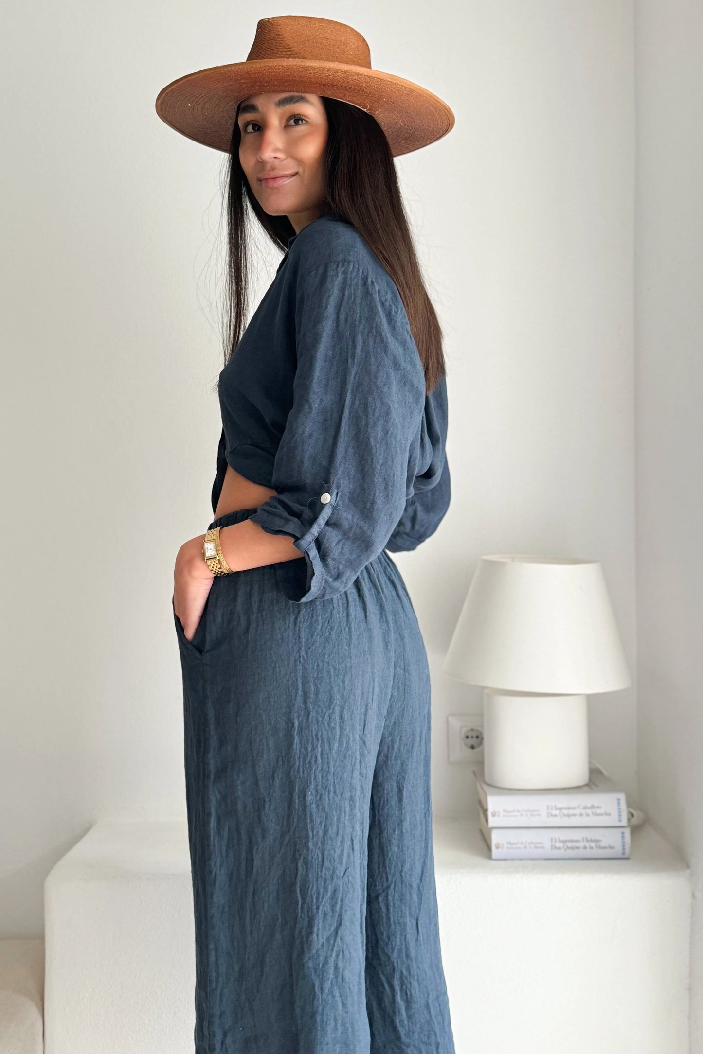 TROUSERS LINEN, HAVANA - NAVY
