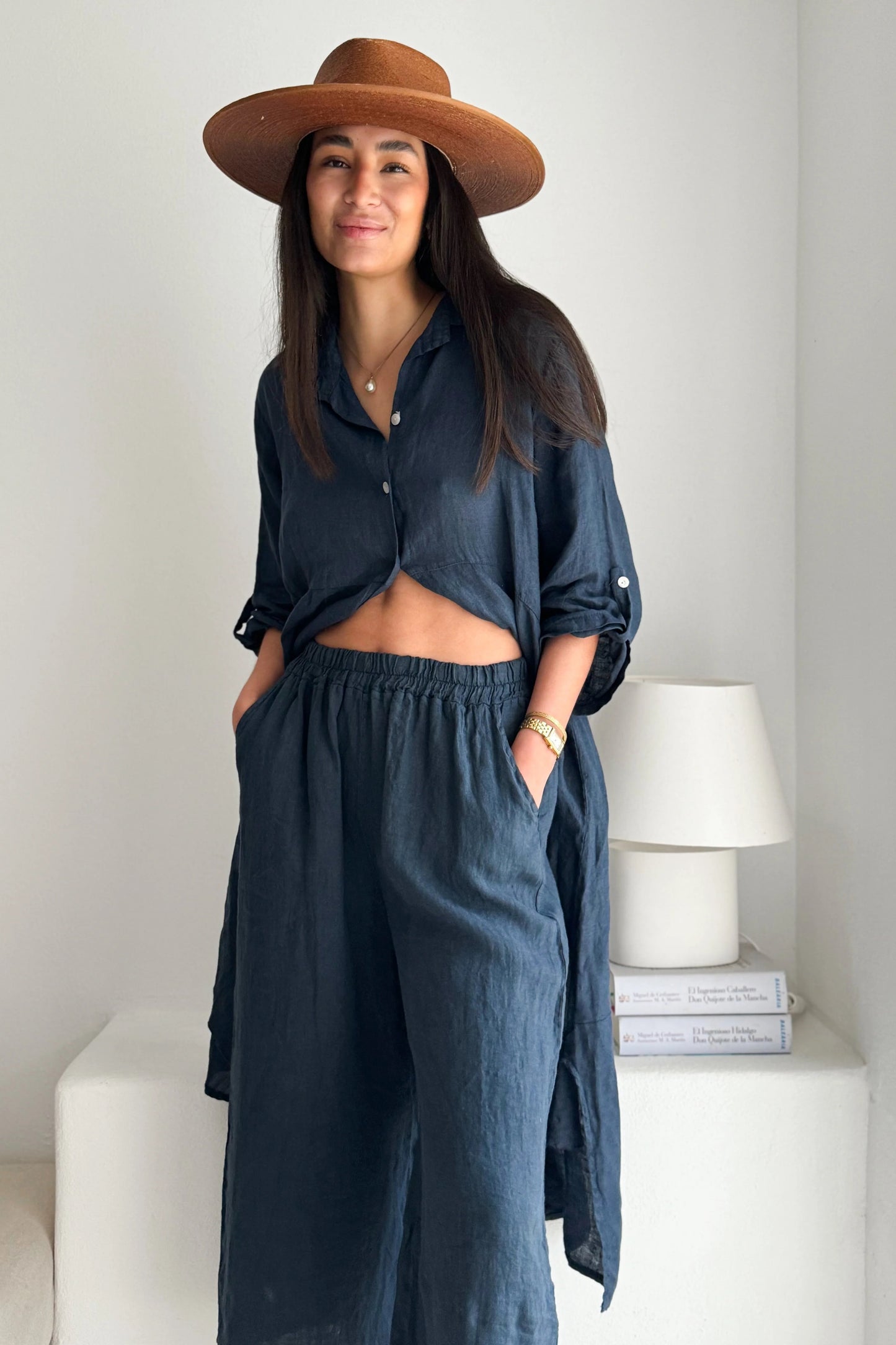 TROUSERS LINEN, HAVANA - NAVY