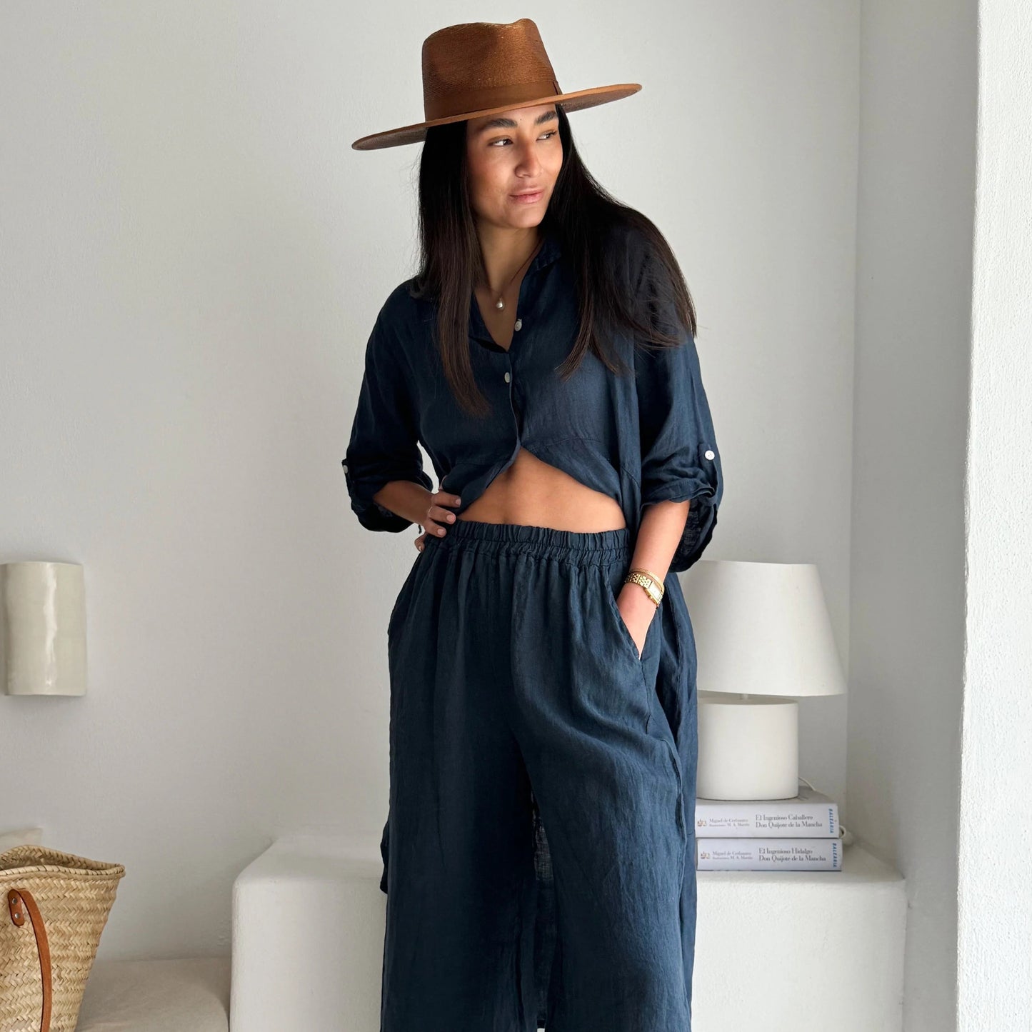 TROUSERS LINEN, HAVANA - NAVY